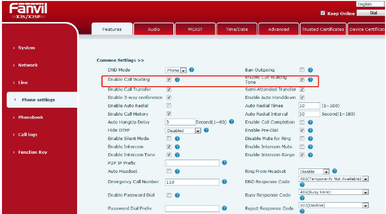 Configuração de Tom de Chamada em Espera na Web