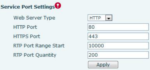 Configurações de Porta de Serviço e RTP