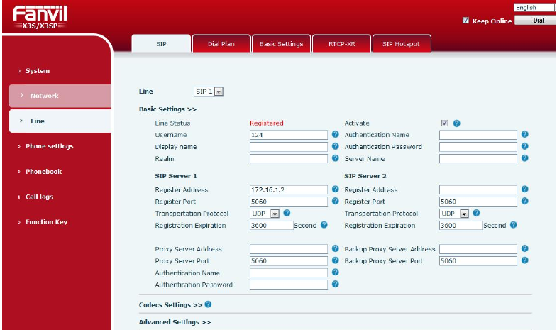 Configurações de Registro SIP na Web