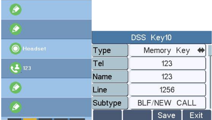 Tela de configuração das teclas DSS no display do telefone