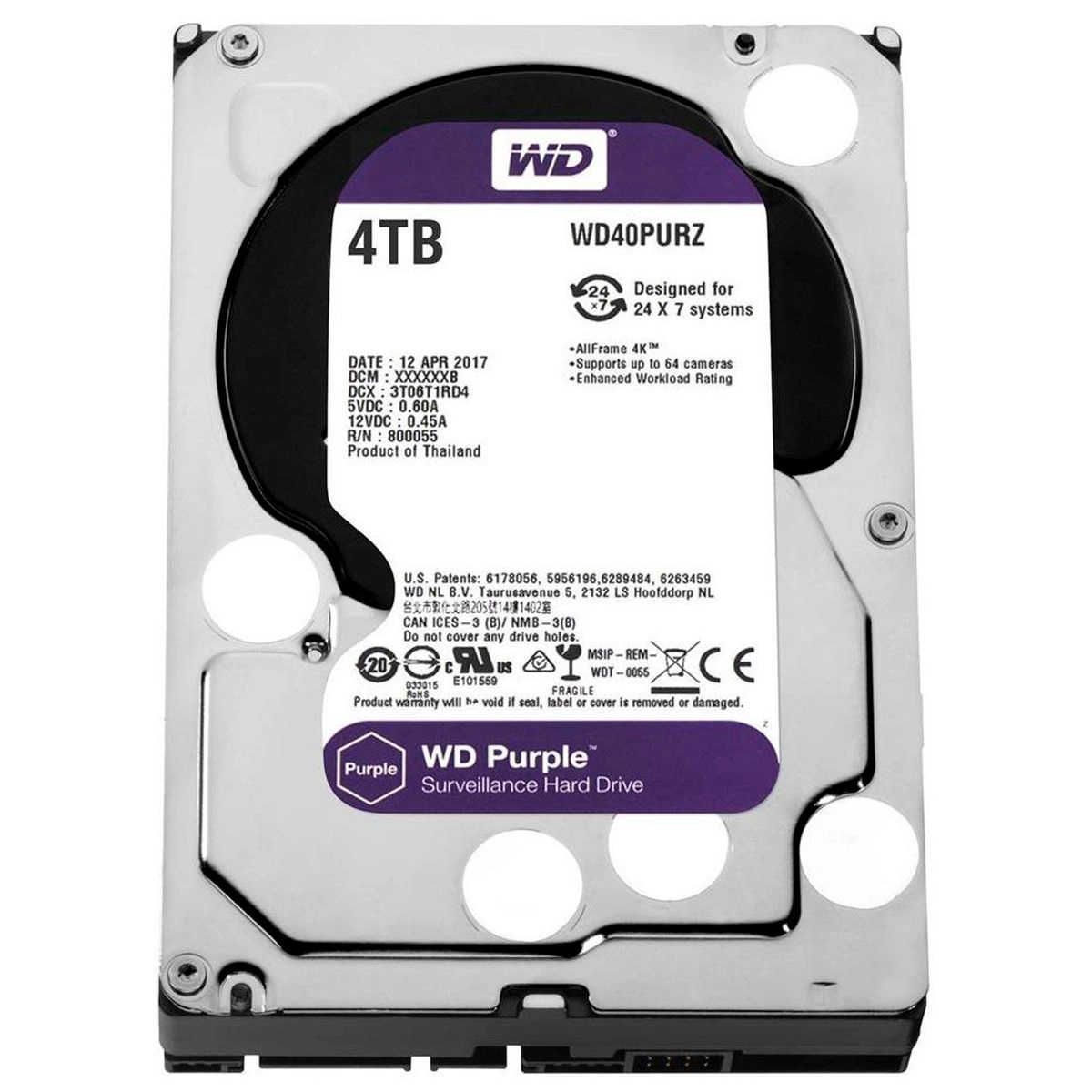 HD WD Purple 4TB Western Digital - Disco Rígido para Vigilância CFTV DVR/NVR 24x7