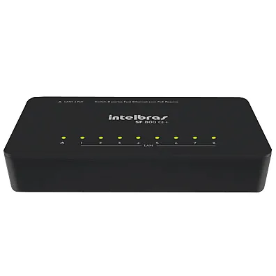Switch Intelbras SF 800 Q+ 8 Portas Fast Ethernet 10/100 Mbps com QoS e PoE Passivo na LAN1