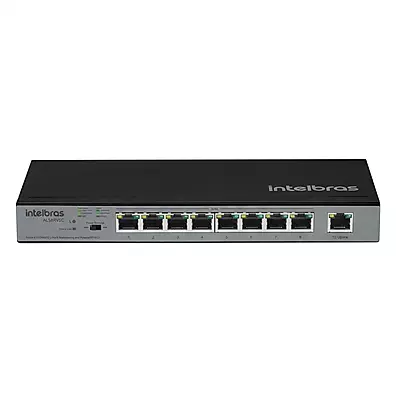 Switch Intelbras SF 900 PoE 9 Portas Fast Ethernet com 8 PoE+ (97W) - PoE Extender 250m