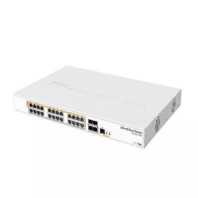 Switch MikroTik CRS328-24P-4S+RM Cloud Router Switch 24 Portas Gigabit PoE+ com 4 SFP+ 10G e Dual Boot RouterOS/SwOS