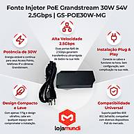 Foto 5 do produto Fonte Injetor PoE Grandstream GS-POE30W-MG 30W 54V 2.5Gbps - IEEE 802.3af/at