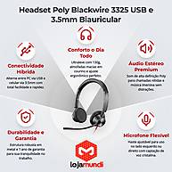 Foto 3 do produto Headset Poly Blackwire 3325 Estéreo Biauricular com Fio – USB-A e Áudio 3,5 mm, Certificado para Microsoft Teams