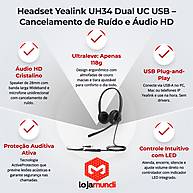 Foto 2 do produto Headset Yealink UH34 Dual UC USB com Cancelamento de Ruído