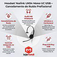 Foto 2 do produto Headset Yealink UH34 Mono UC - USB com Cancelamento de Ruído, Microfone Unidirecional ECM e Haste Flexível 320°