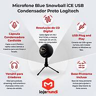 Foto 2 do produto Microfone Blue Snowball iCE USB Condensador Preto Logitech