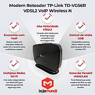 Foto 2 do produto Modem Roteador TP-Link TD-VG5611 VDSL2 VoIP Wireless N