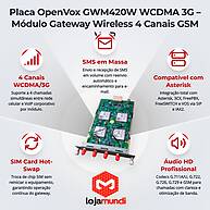Foto 2 do produto Placa OpenVox GWM420W WCDMA 3G - Módulo Gateway Wireless 4 Canais