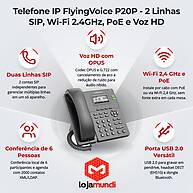 Foto 3 do produto Telefone IP Flyingvoice P20P - 2 Linhas SIP, Wi-Fi 2,4 GHz, PoE, USB 2.0 e Voz HD
