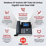Foto 3 do produto Telefone IP Yealink SIP-T46U Gigabit PoE - 16 Contas SIP, Display Colorido 4,3" e 2 Portas USB